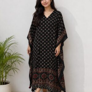 Modal silk Ajrakh Printed Unstitched designer fabric