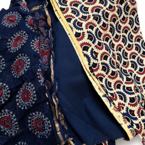 Ajrakh cotton untitched set with kota doria duppatta